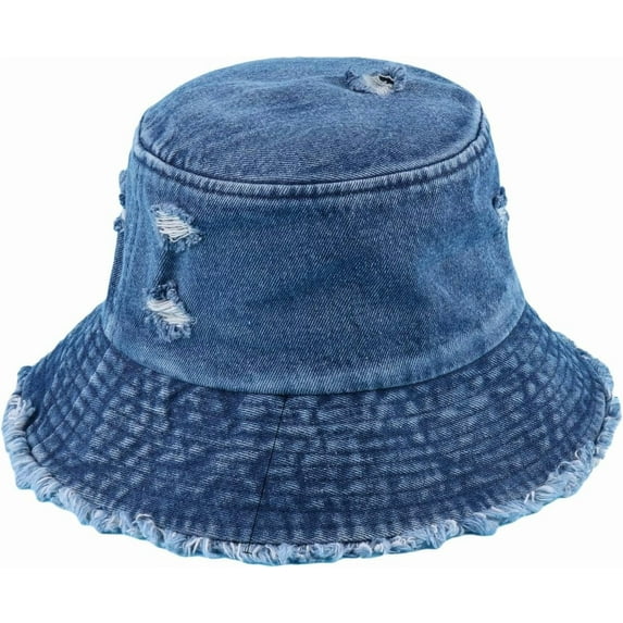 YooGuoGuo Women's Ripped Denim Bucket Hat Raw Hem Sun Hat Outdoor Cap