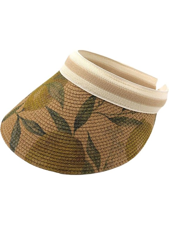 Women's Summer Straw Visors Wide Brim Roll-up Straw Sun Hat Sun Visors