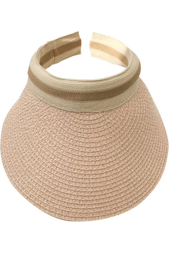 Women's Summer Straw Visors Wide Brim Roll-up Straw Sun Hat Sun Visors