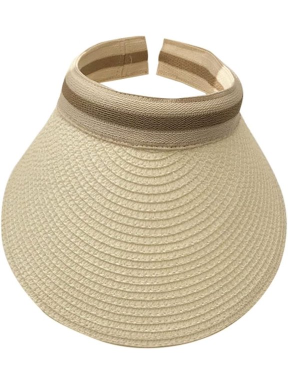 Women's Summer Straw Visors Wide Brim Roll-up Straw Sun Hat Sun Visors