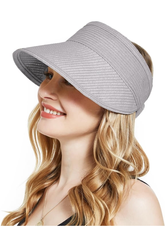 Women's Sun Visor Hat Wide Brim UPF 80+ Packable Ponytail Beach Visor Foldable for Travel Summer