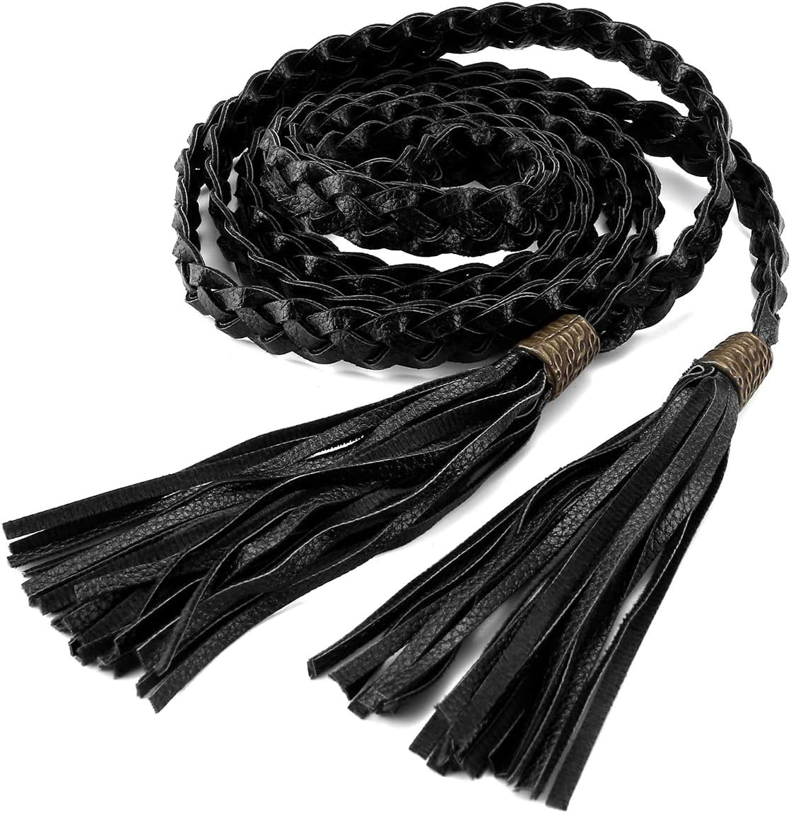 YooGuoGuo Women's Tassel Braided Rope Belt PU Leather Waist Belt Thin ...