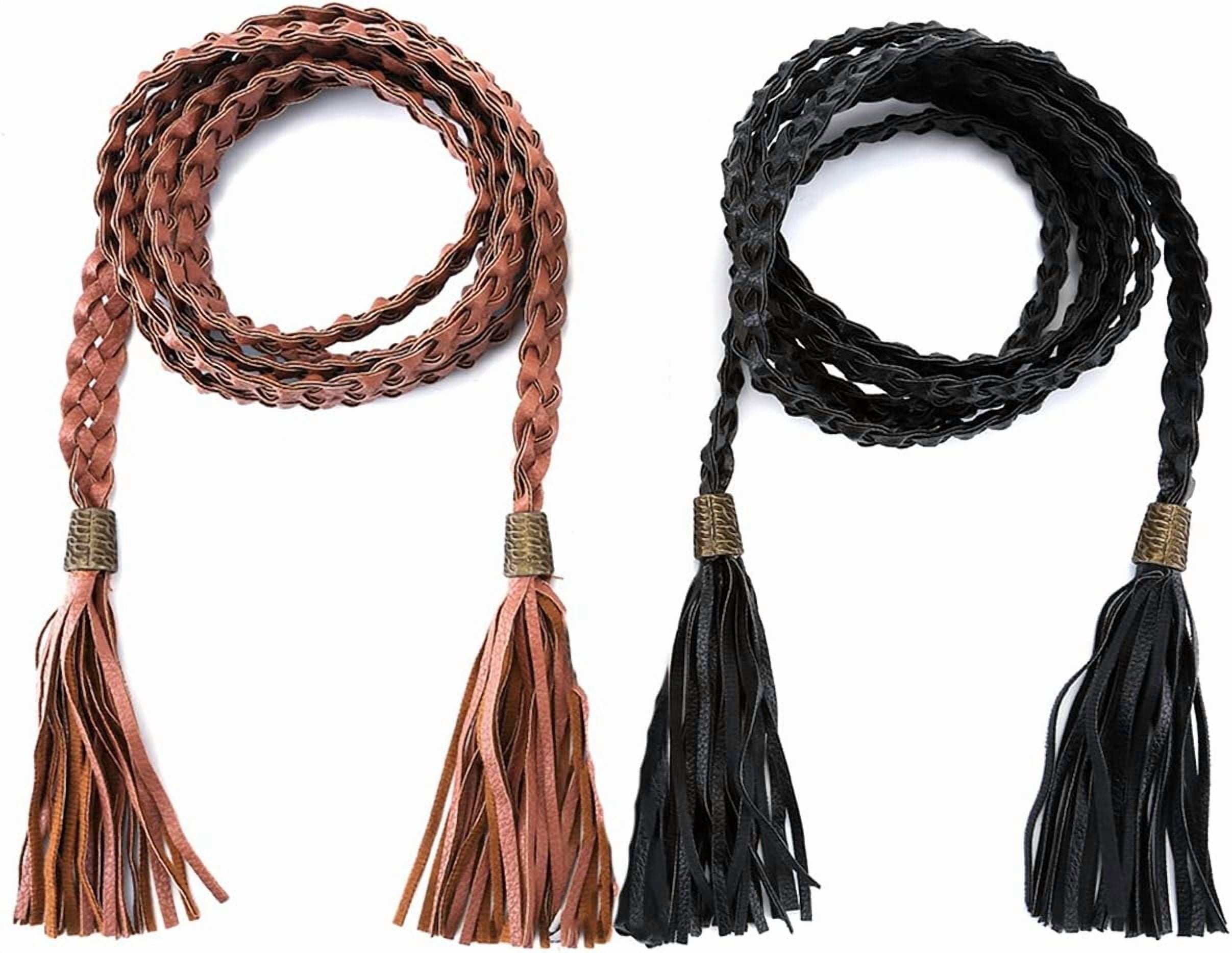 YooGuoGuo Women's Tassel Braided Rope Belt PU Leather Waist Belt Thin ...