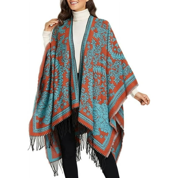 YooGuoGuo Women's Tassel Shawls Wraps Warm Winter Open Front Poncho Cape Oversized Cardigan Sweater Coat