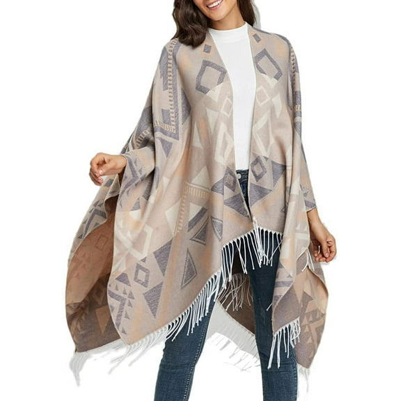 YooGuoGuo Women's Tassel Shawls Wraps Warm Winter Open Front Poncho Cape Oversized Cardigan Sweater Coat