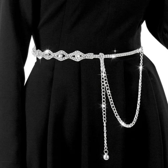 YooGuoGuo Women's Waist Chain, Ladies Rhinestones Metal Chain Link Belt - Fashion Chain for Dresses & Jeans
