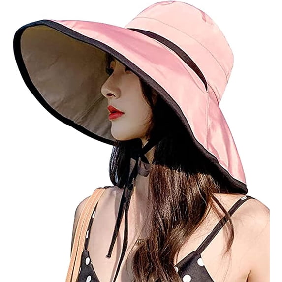 YooGuoGuo Women's Wide Brim Sun Hat with Wind Lanyard UPF 50+ Sun Protective Summer Hat Packable Bucket Hat Beach Cap