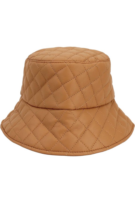 Women’s Winter Wide Brim Bucket Hat Matt Leather Floppy Hat Lattice Fisherman's Cap