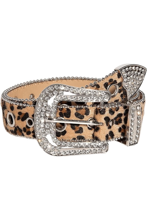 Women's Y2K Leopard Belts for Jeans Punk Hollow Out Leather Waist Belt