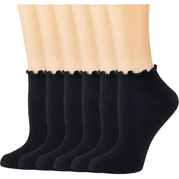 YooGuoGuo Womens Ankle Ruffle Socks Casual Cotton Frilly Breathable Cute Knit Lettuce Trim No Show Socks 6 Pack