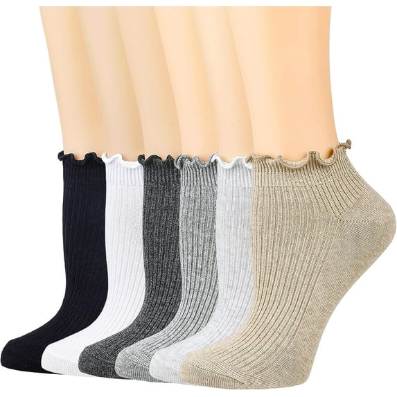 YooGuoGuo Womens Ankle Ruffle Socks Casual Cotton Frilly Breathable Cute Knit Lettuce Trim No Show Socks 6 Pack