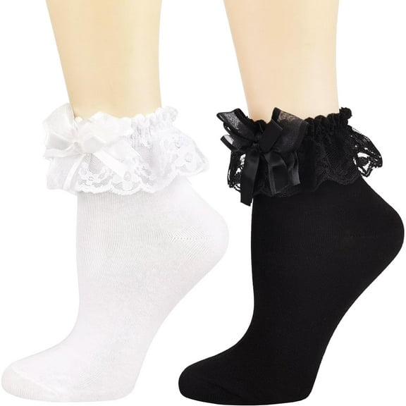 YooGuoGuo Womens Ankle Socks Lace Ruffle Frilly Cotton Cute Princess Ankle Dress Lace Socks for Girl 2 Pack