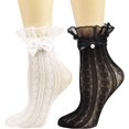 thumbnail image 1 of YooGuoGuo Womens Ankle Socks Lace Ruffle Frilly Cotton Cute Princess Ankle Dress Socks for Girl 2 Pack, 1 of 8