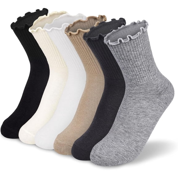 YooGuoGuo Womens Ankle Socks Ruffle Cotton Cute Frilly Trim Breathable Crew Ruffled Socks 6 Pack