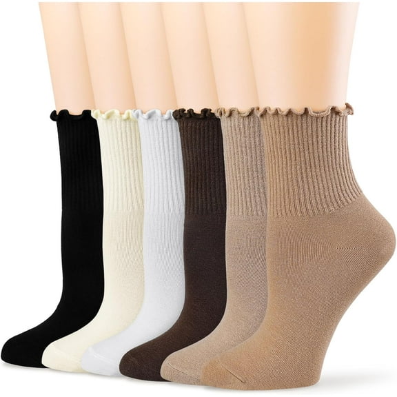 YooGuoGuo Womens Ankle Socks Ruffle Cotton Cute Frilly Trim Breathable Crew Ruffled Socks 6 Pack
