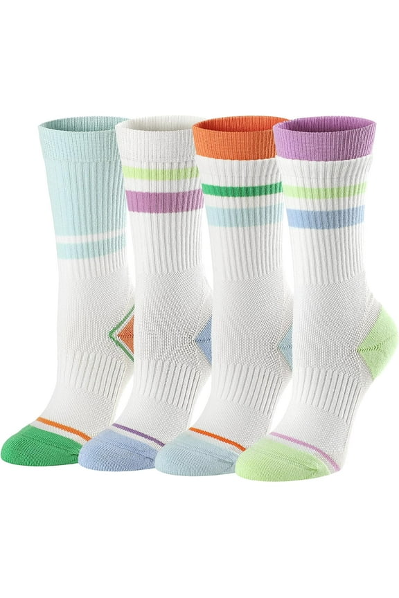 Womens Athletic Crew Socks Cushioned Compression Professional Sports Runing Hiking Cotton Socks for Women 4 Pack