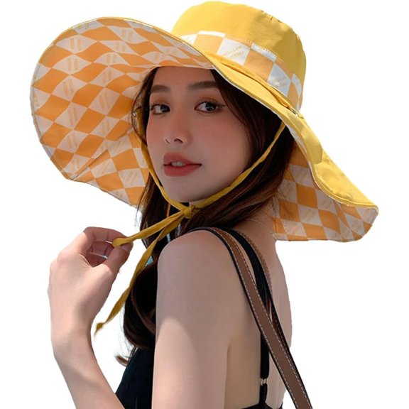 YooGuoGuo Womens Checkered Bucket Hat Casual Super Wide Brim Summer Sun Hats UV Protection Foldable Reversible Cap Outdoor