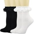 thumbnail image 1 of YooGuoGuo Womens Crew Socks Lace Ruffle Frilly Cotton Cute Princess Ankle Dress Socks for Girl 4 Pack, 1 of 8
