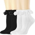 thumbnail image 1 of YooGuoGuo Womens Crew Socks Lace Ruffle Frilly Cotton Cute Princess Ankle Dress Socks for Girl 4 Pack, 1 of 7