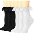 thumbnail image 1 of YooGuoGuo Womens Crew Socks Lace Ruffle Frilly Cotton Cute Princess Ankle Dress Socks for Girl 6 Pack, 1 of 8