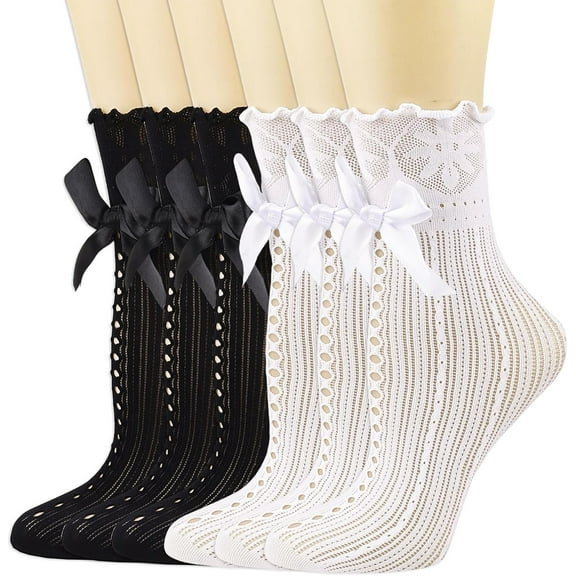 YooGuoGuo Womens Crew Socks Lace Ruffle Frilly Cotton Cute Princess Ankle Dress Socks for Girl 6 Pack