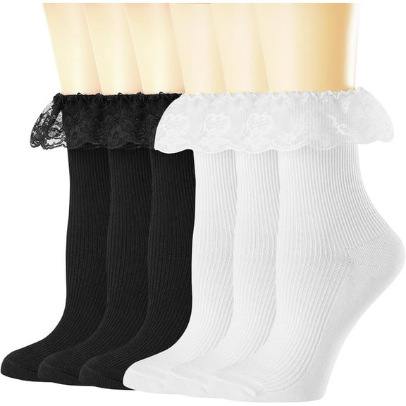 YooGuoGuo Womens Crew Socks Lace Ruffle Frilly Cotton Cute Princess Ankle Dress Socks for Girl 6 Pack