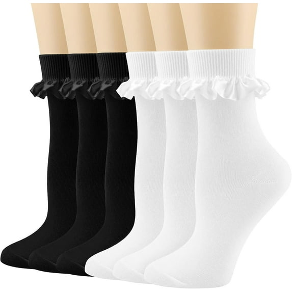 YooGuoGuo Womens Crew Socks Lace Ruffle Frilly Cotton Cute Princess Ankle Dress Socks for Girl 6 Pack