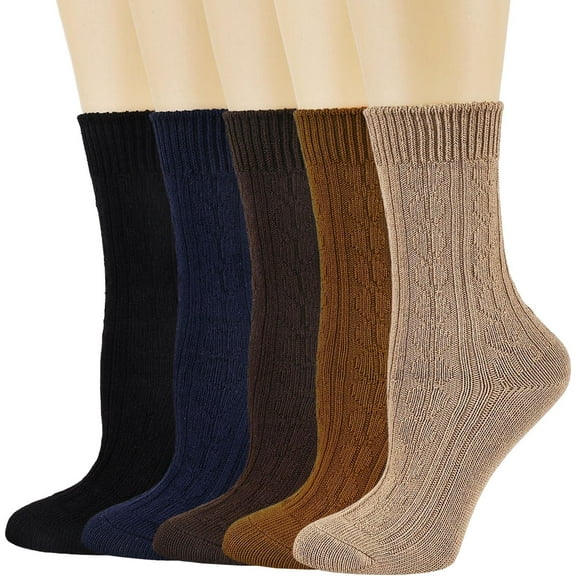 YooGuoGuo Womens Crew Socks Winter Casual Thick Knit Warm Comfy Bootie Dress Socks for Ladies 5 Pack