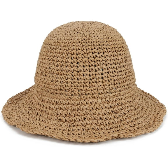 YooGuoGuo Womens Floppy Straw Sun Hat Foldable Packable Wide Brim Summer Beach Hat Crochet Bucket Hat