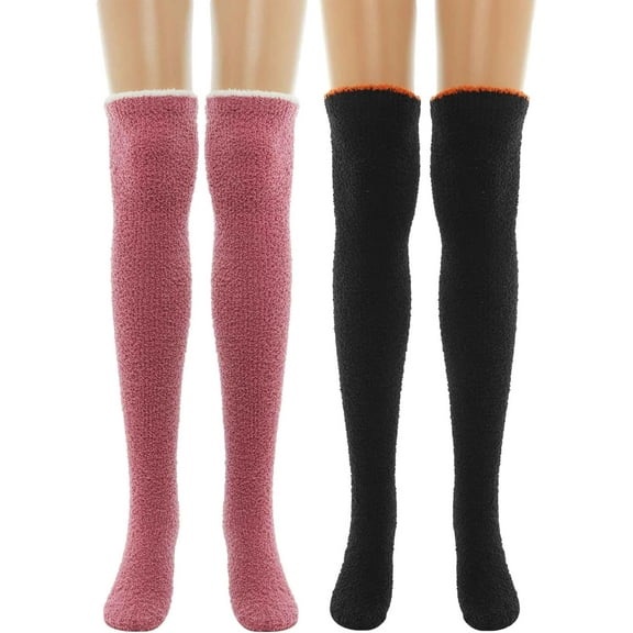 YooGuoGuo Womens Knee High Fuzzy Stockings Warm Fluffy Thigh High Socks Cozy Coral Fleece Sock Winter Christmas Gift Soft Leg Warmer for Women and Girls(Pack of 2)