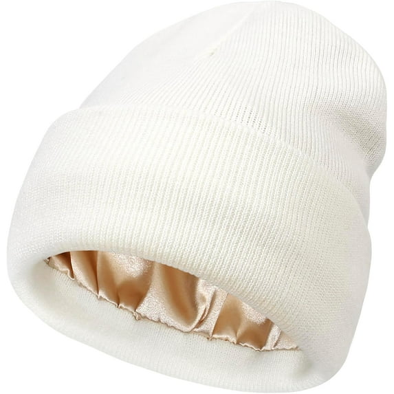 YooGuoGuo Womens Knit Beanie Hat Satin Lined Winter Hats for Women Men Soft Warm Slouchy Cuffed Beanie Hat Skull Cap