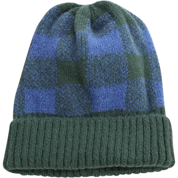 YooGuoGuo Womens Mens Stretch Plaid Print Beanie Hats Slouchy Soft Cuffed Skull Caps Winter Thicken Warm Ski Cycling Cable Knit Caps