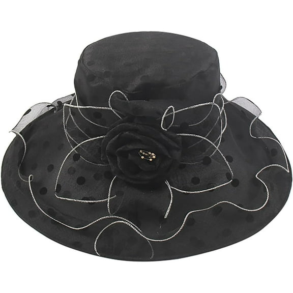 YooGuoGuo Womens Polka Dot Organza Church Hats Wide Brim Sun Caps with Flower Wedding Tea Party Kentucky Fascinator Derby Hats