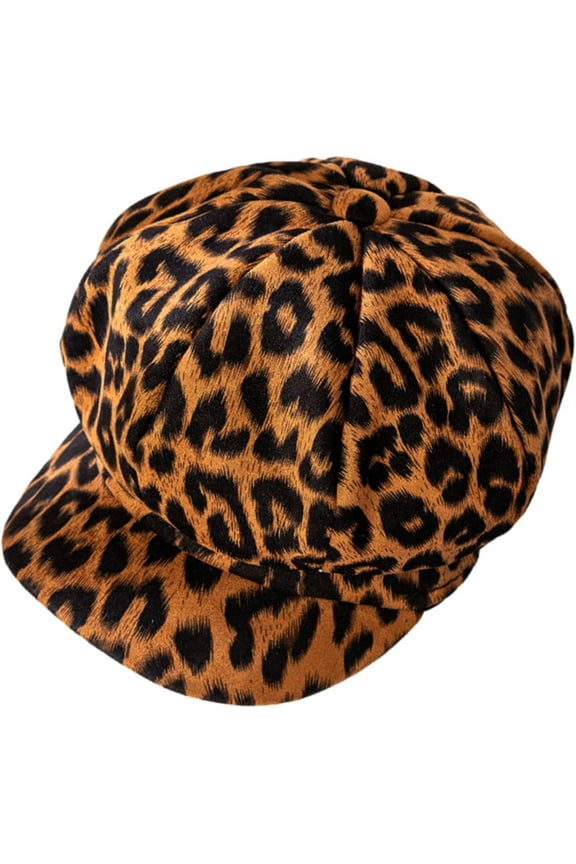 Womens Retro 70s Leopard Ivy Newsboy Beret Hat Cap