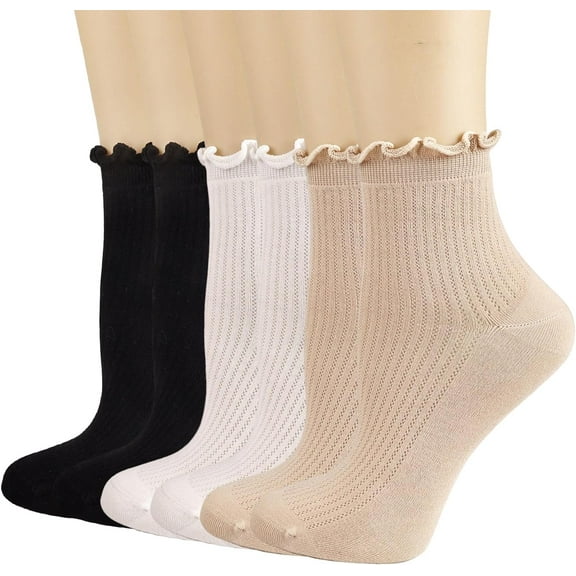 YooGuoGuo Womens Ruffle Socks Breathable Casual Cotton Frilly Cute Knit Cotton Lettuce Trim Ankle Socks 6 Pack
