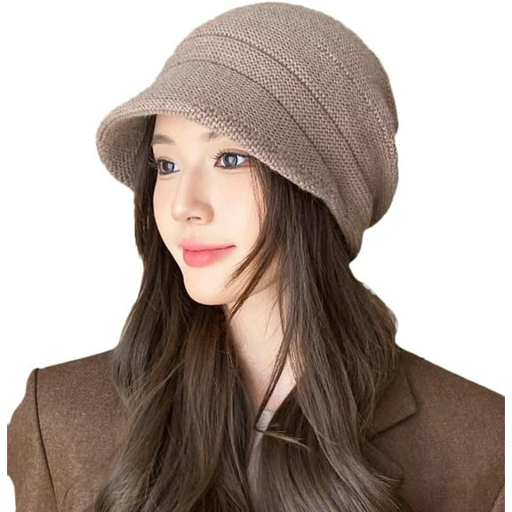 YooGuoGuo Womens Slouchy Knit Beanie Hat Winter Warm Stretchy Skull Cap with Visor Brim Snow Caps