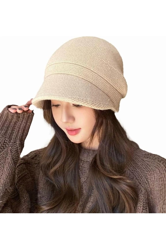 Womens Slouchy Knit Beanie Hat Winter Warm Stretchy Skull Cap with Visor Brim Snow Caps