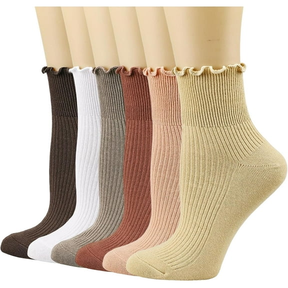 YooGuoGuo Womens Socks, Ruffle Turn-Cuff Casual Ankle Breathable Cool Knit Cotton Lettuce Crew Frilly Sock 6 Pack