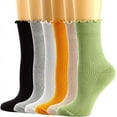thumbnail image 1 of YooGuoGuo Womens Socks, Ruffle Turn-Cuff Casual Crew Socks Breathable Cool Knit Cotton Lettuce Ankle Frilly Sock 6 Pack, 1 of 6