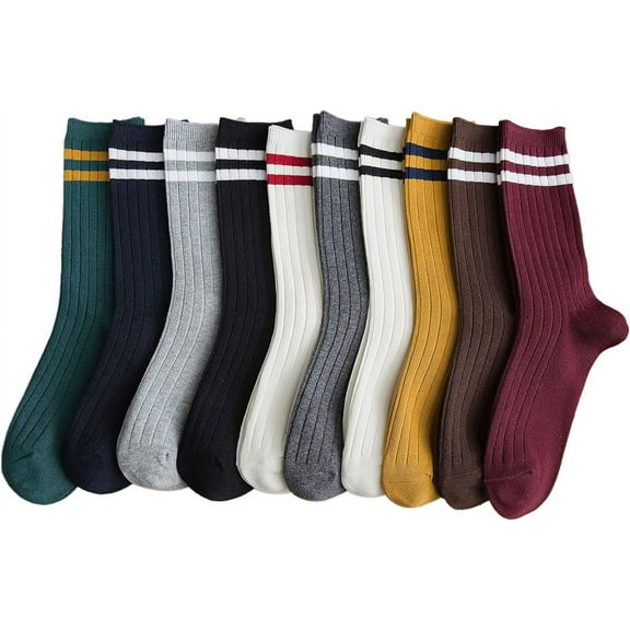 YooGuoGuo Womens Striped Crew Socks 5-10 Pairs Cute Retro Long Socks Vintage Fun Fashion Athletic Aesthetic High Socks for Women