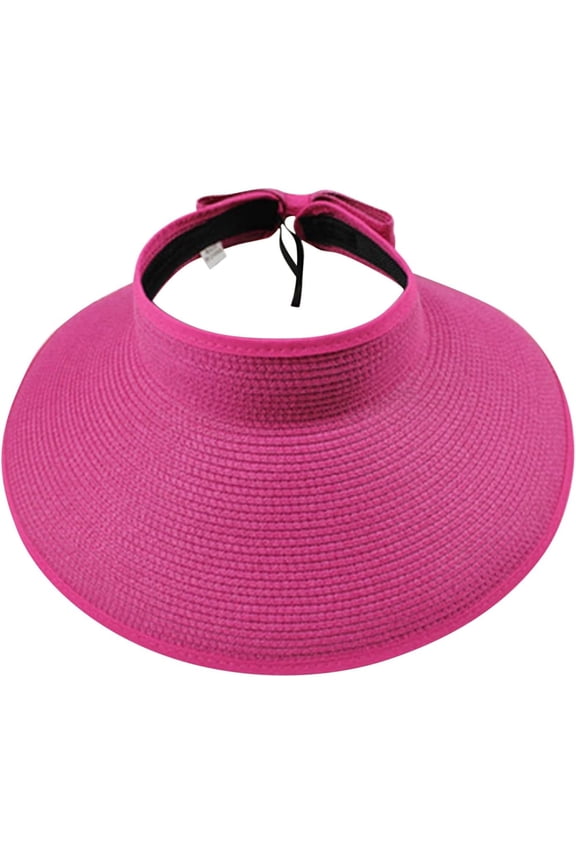 Womens UV Protection Sun Visor Hats Wide Brim Straw Hats Roll-Up Summer Beach Hats Foldable Travel Topless Sun Caps
