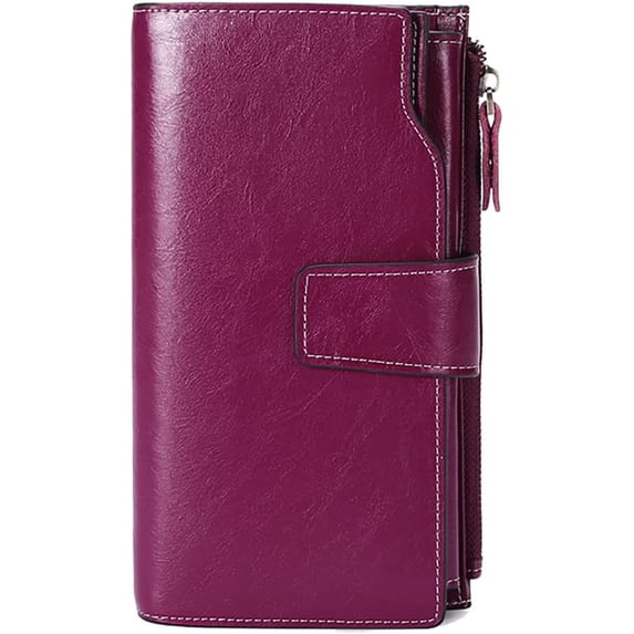 YooGuoGuo Womens Wallet RFID Blocking Long Purse Genuine Leather Credit Card Holder Clutch Phone Wallet Purse with ID Window