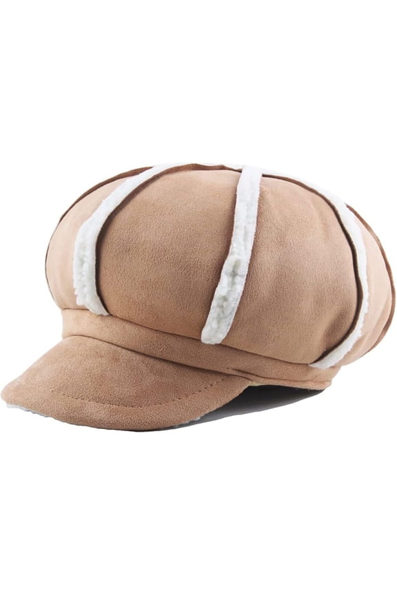 Womens Winter Faux Suede Newsboy Hat Visor Beret Warm Fleece Lined Paperboy Caps for Cold Snow Weather