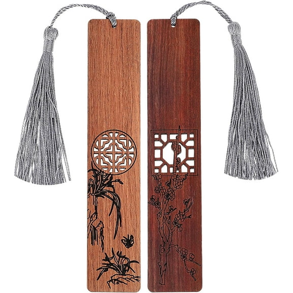 YooGuoGuo Wooden Bookmarks for Men Women, 2PCS Handmade Carving Wood Book Mark Hollow Vintage Bookmark Gift Natural Book Markers for Book Lovers Students(A)