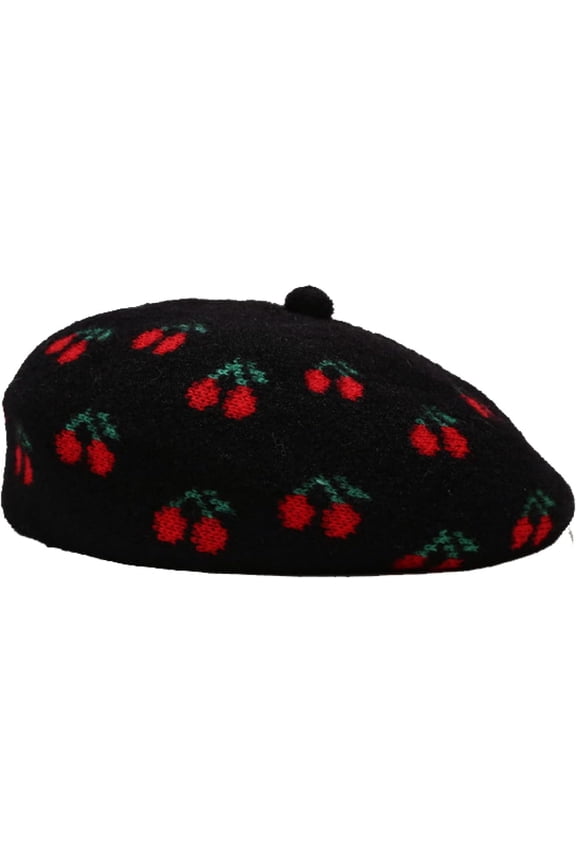 Wool Warm Beret Hats for Women Cute Cherry Design Hat Outdoor Fruit Painter Winter Autumn Bonnet Caps
