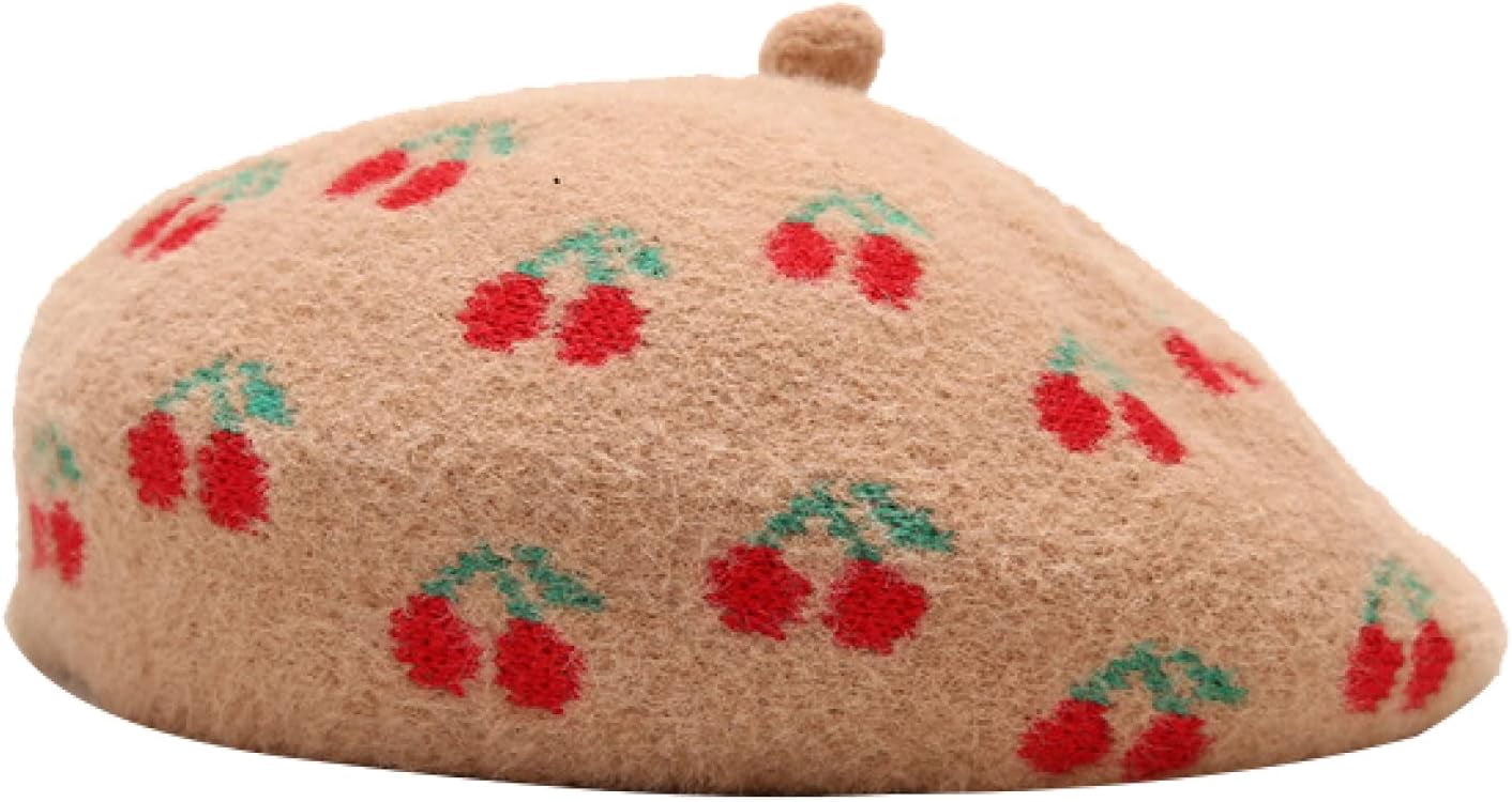 YooGuoGuo Wool Warm Beret Hats for Women Cute Cherry Design Hat Outdoor Fruit Painter Winter Autumn Bonnet Caps