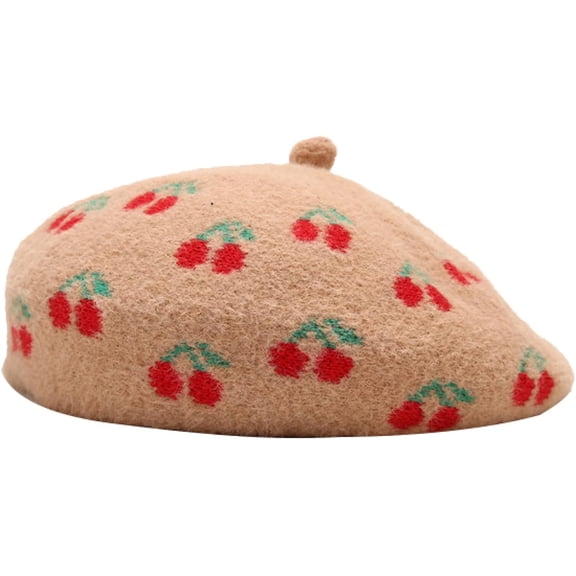 YooGuoGuo Wool Warm Beret Hats for Women Cute Cherry Design Hat Outdoor Fruit Painter Winter Autumn Bonnet Caps
