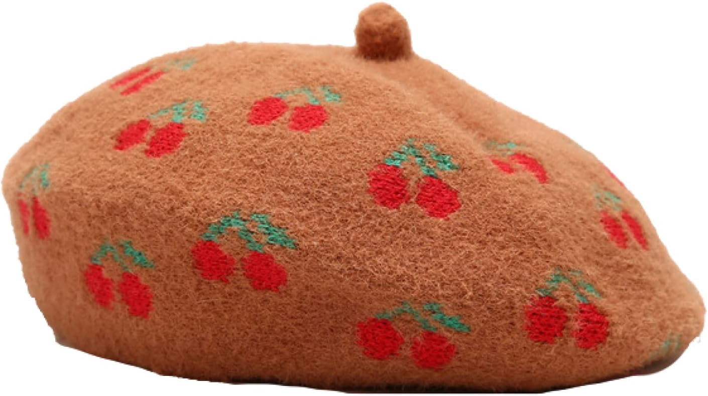 YooGuoGuo Wool Warm Beret Hats for Women Cute Cherry Design Hat Outdoor Fruit Painter Winter Autumn Bonnet Caps