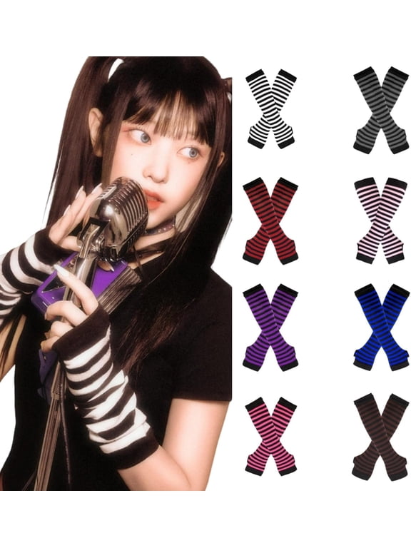 Y2K Arm Cover Knitted Arm Warmer Grunge Fairy Fingerless Gloves Punk Kpop Arm Sleeves for Women Teen Girl