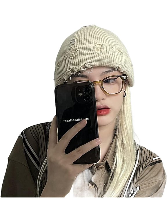 Y2k Beanies Goth Knitted Hats for Men Women Alt Emo Accessories Grunge Clothes Winter Warm Hat
